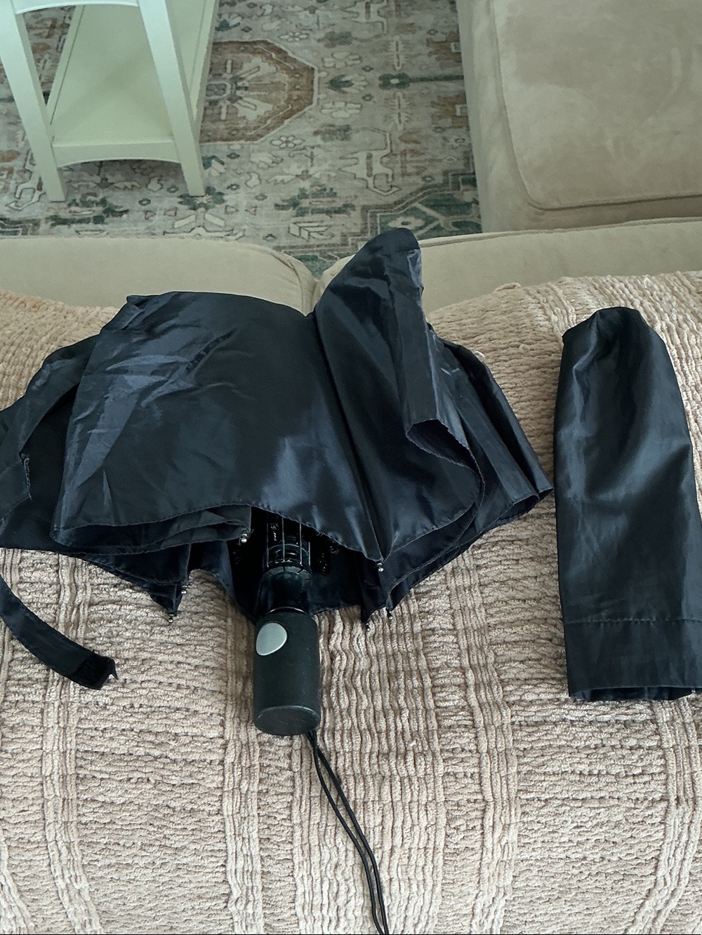 Compact Black Folding Umbrella with Sleeve